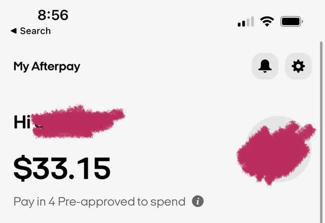 Afterpay account dashboard
