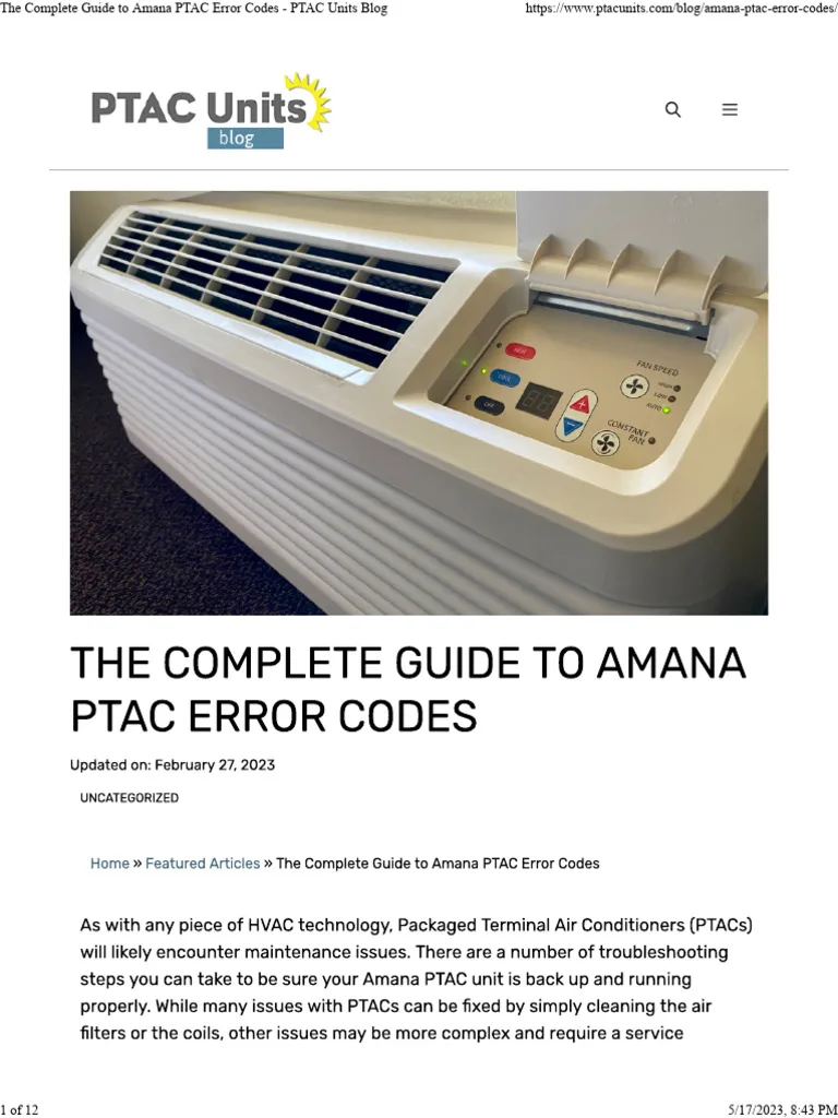 Amana PTAC error code E1