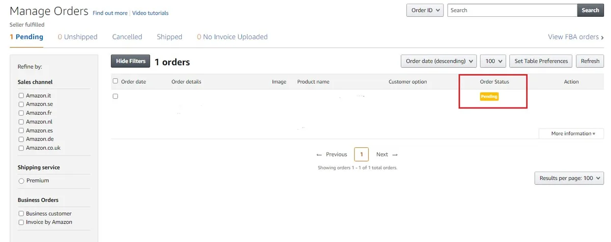 Amazon order pending status