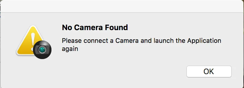 App says 'no camera found'