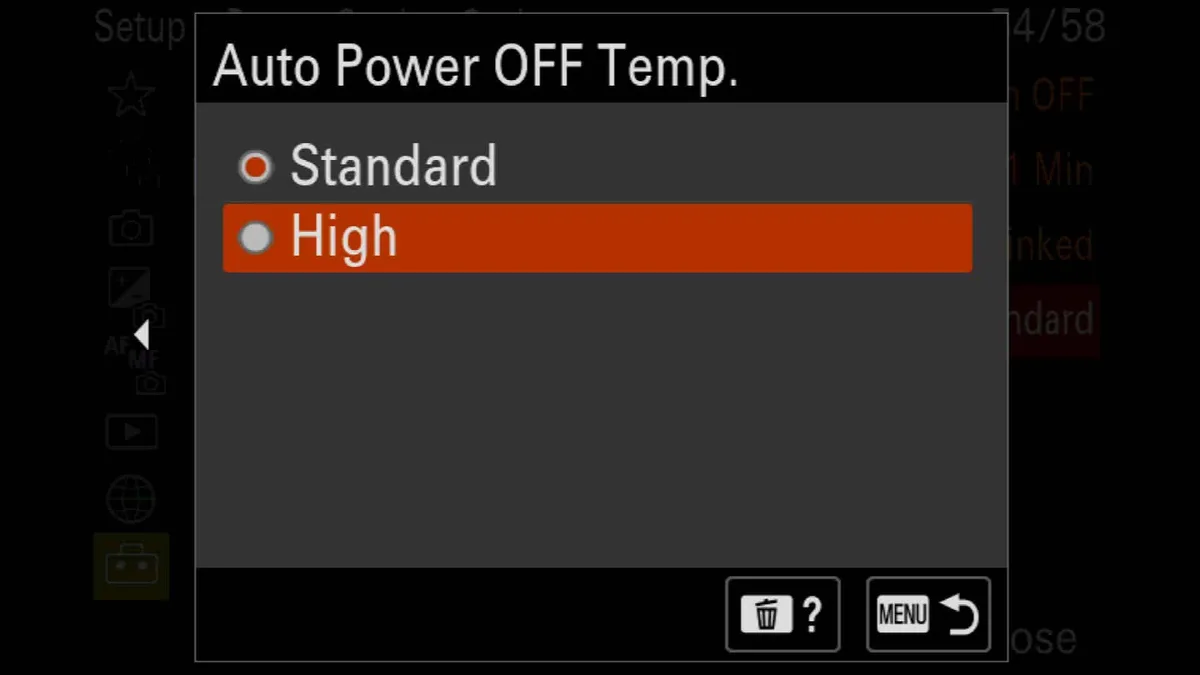 Auto Power Off Temp setting