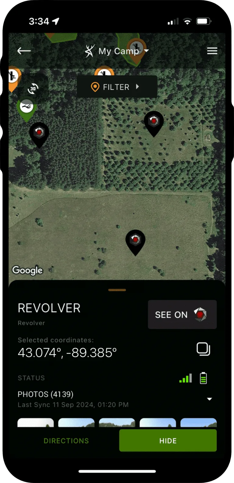 cellular trail camera app interface