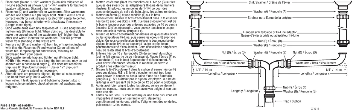 continuous waste kit assembly
