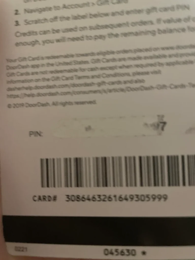 Doordash Gift Card Pin Not Working