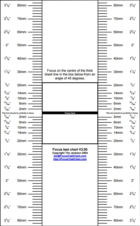 front focus back focus test chart