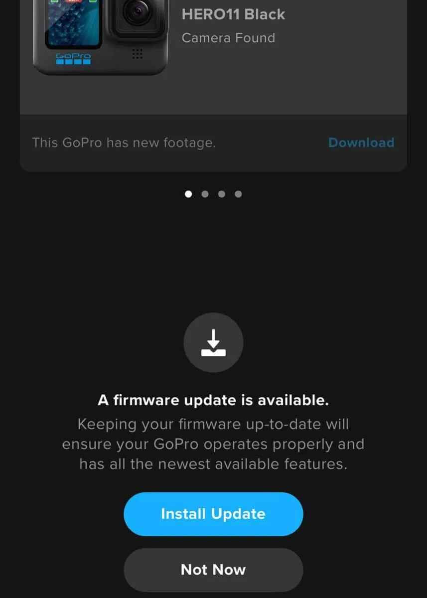 GoPro Quik App update screen
