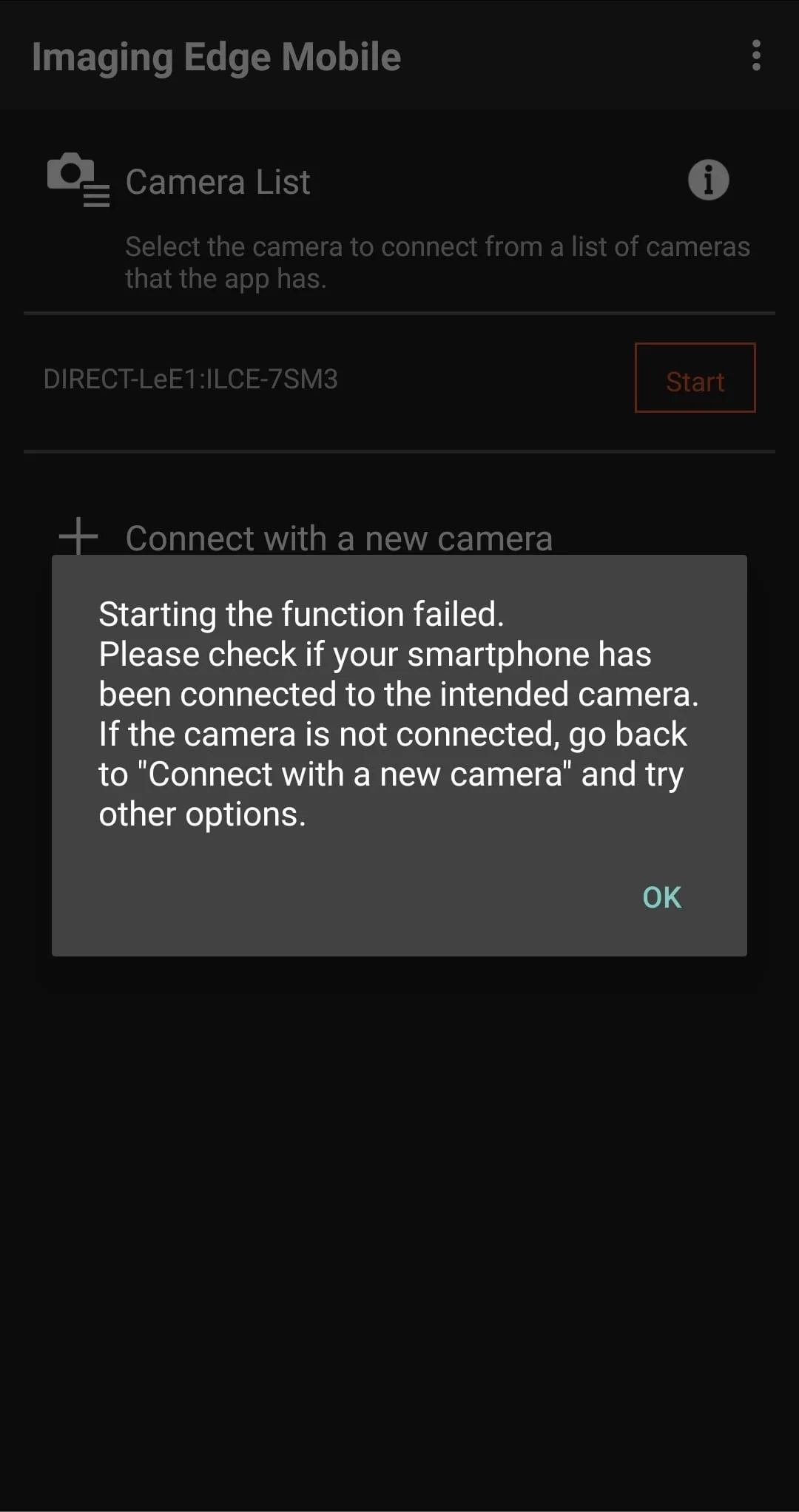 Imaging Edge Mobile connection failed