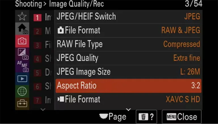 In-camera format Sony A6700