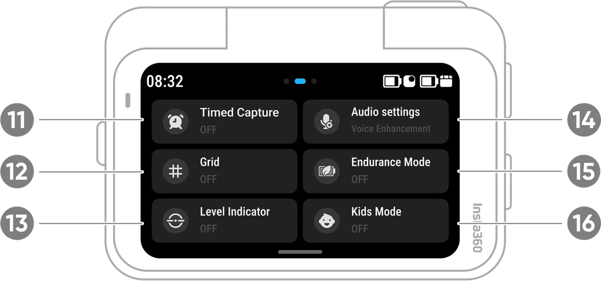 Insta360 X4 touchscreen menu