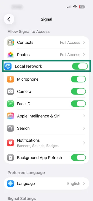 iPhone local network permission setting