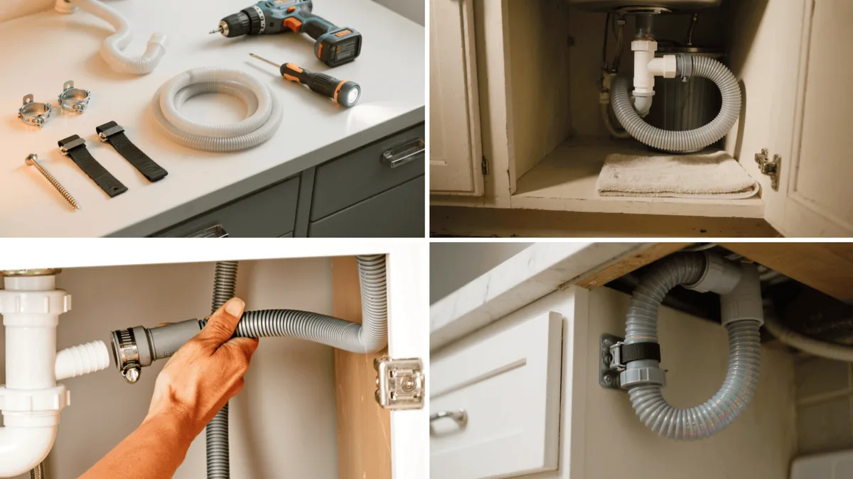 LG dishwasher drain hose under sink