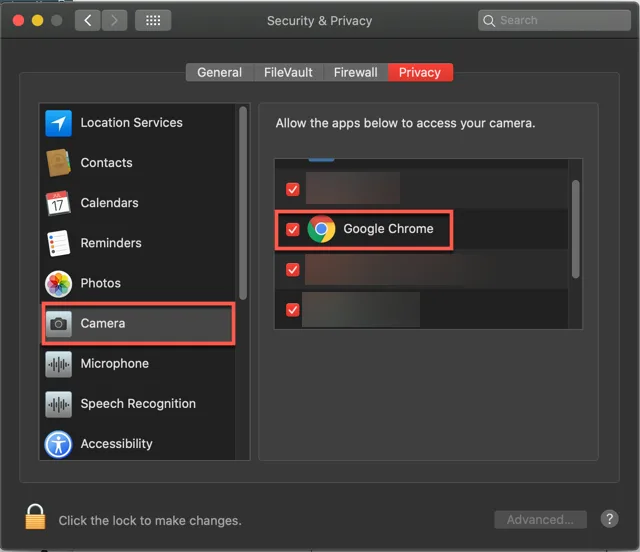 macOS camera permissions