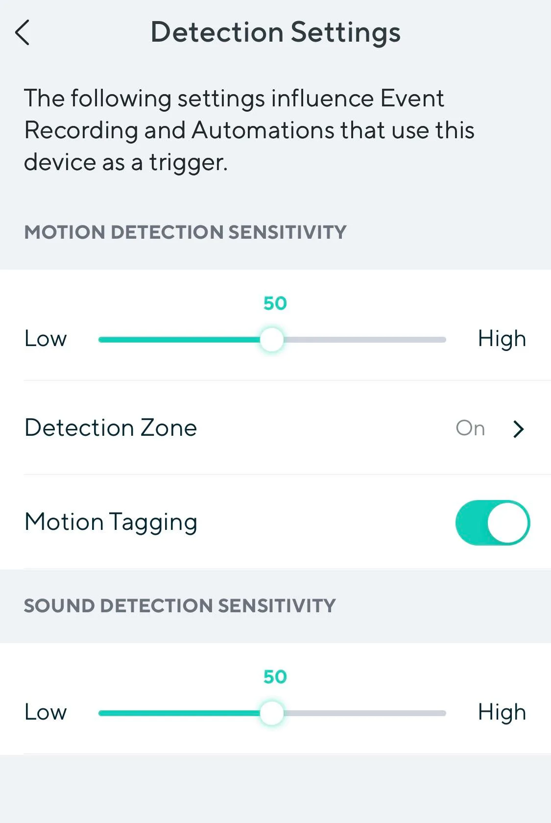 motion detection sensitivity slider