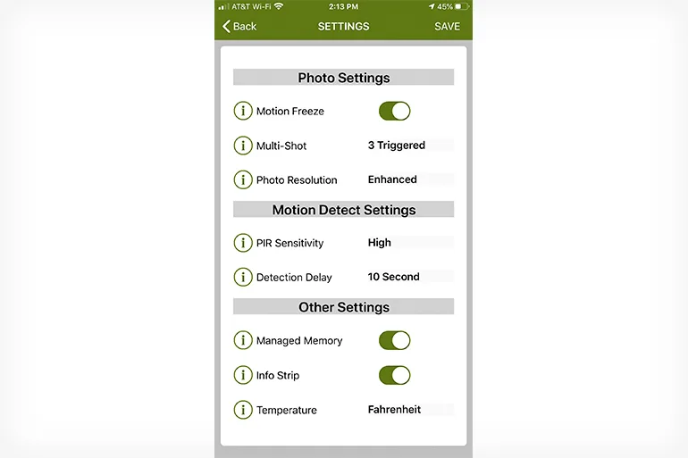 Moultrie Mobile app settings