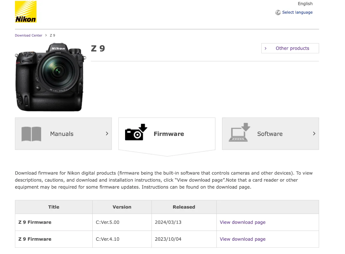 Nikon Z9 firmware update