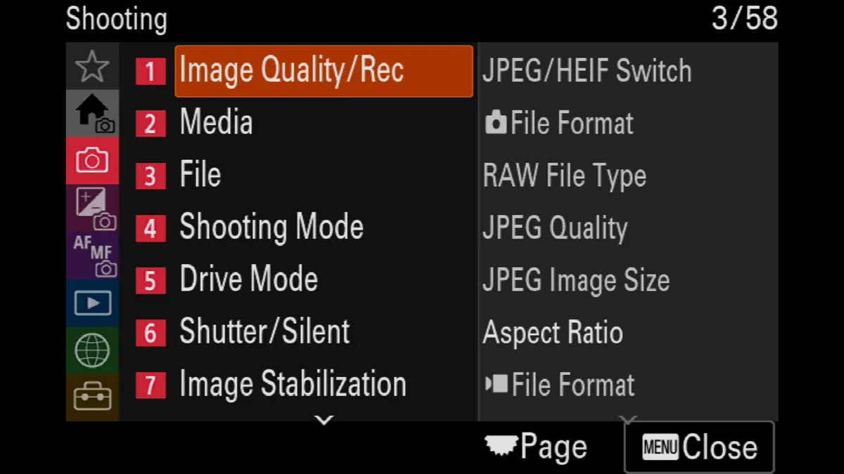 On-camera Wi-Fi menu