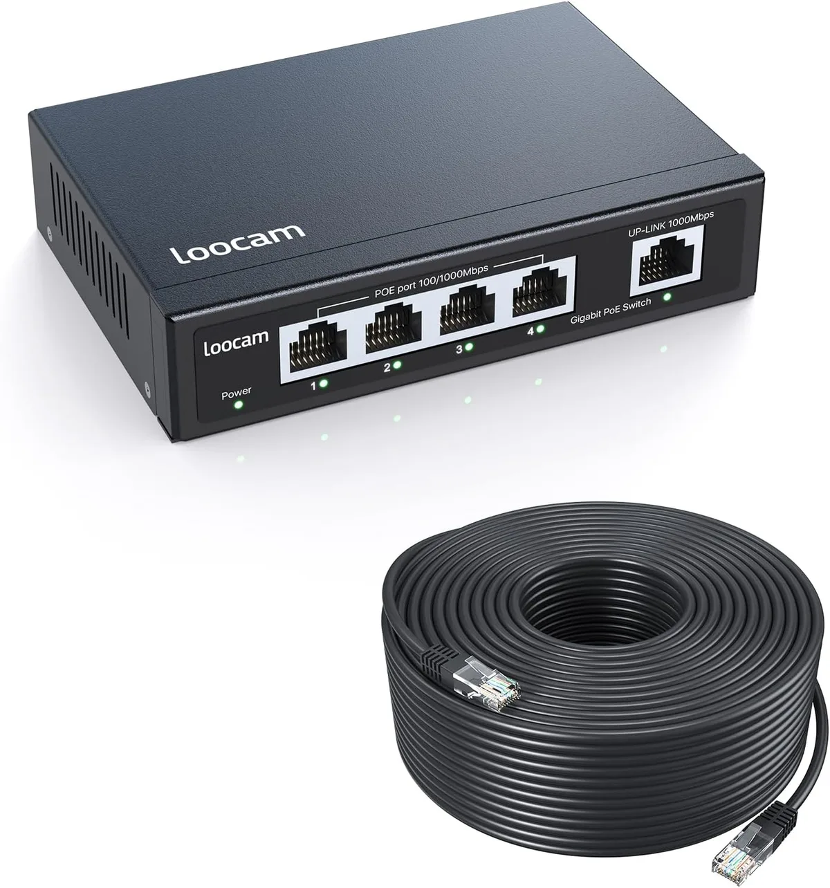 PoE+ switch and Ethernet cable