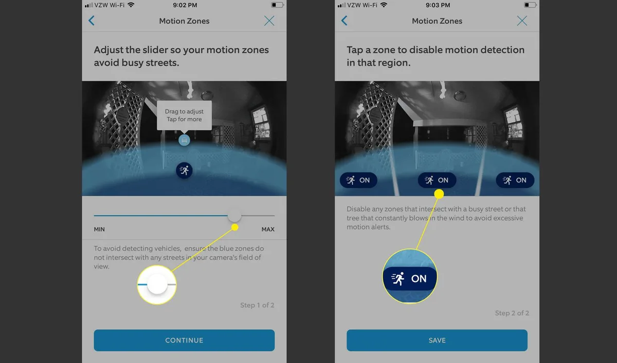Ring app motion zones grid