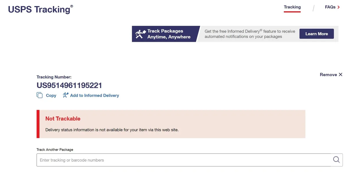 Safelink Tracking Number Not Working