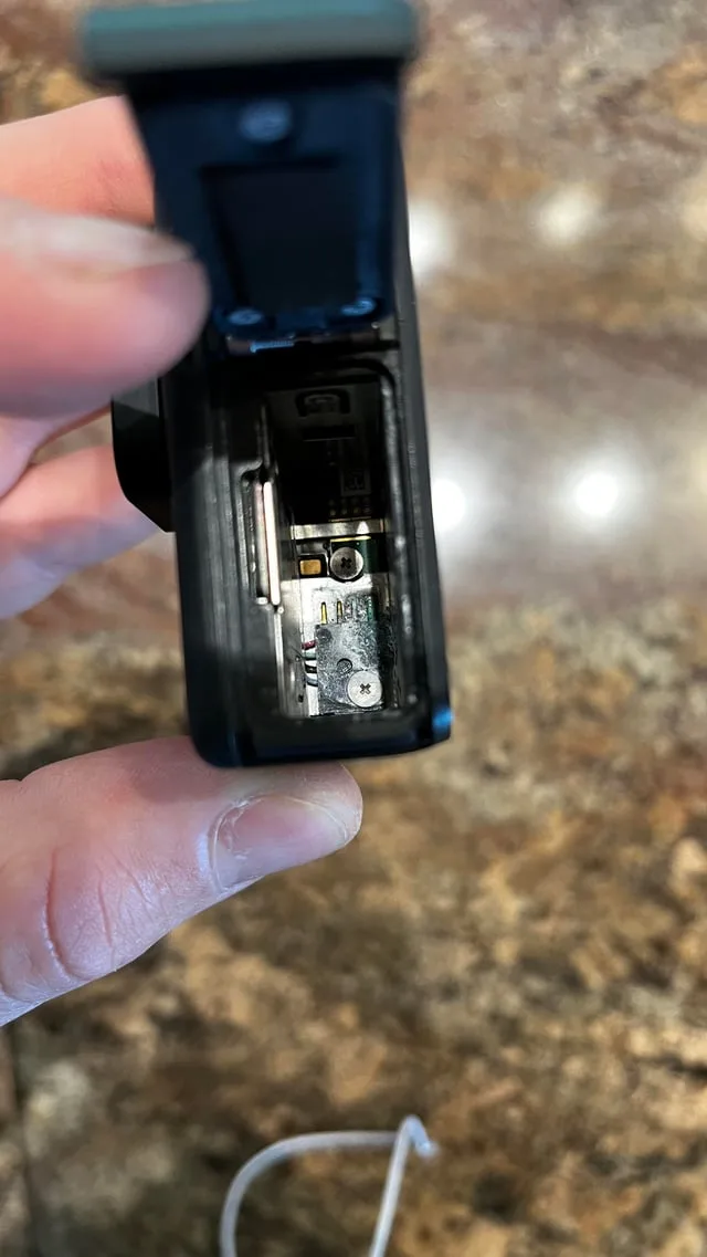 salt crust on action camera housing