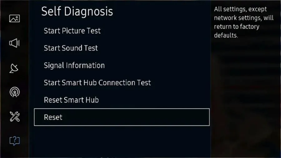 Samsung TV factory reset menu