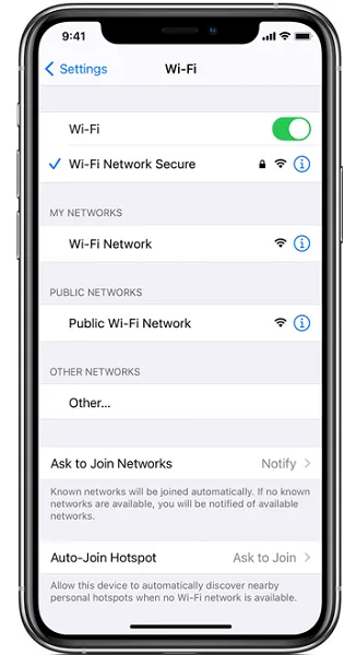 Smartphone Wi-Fi settings