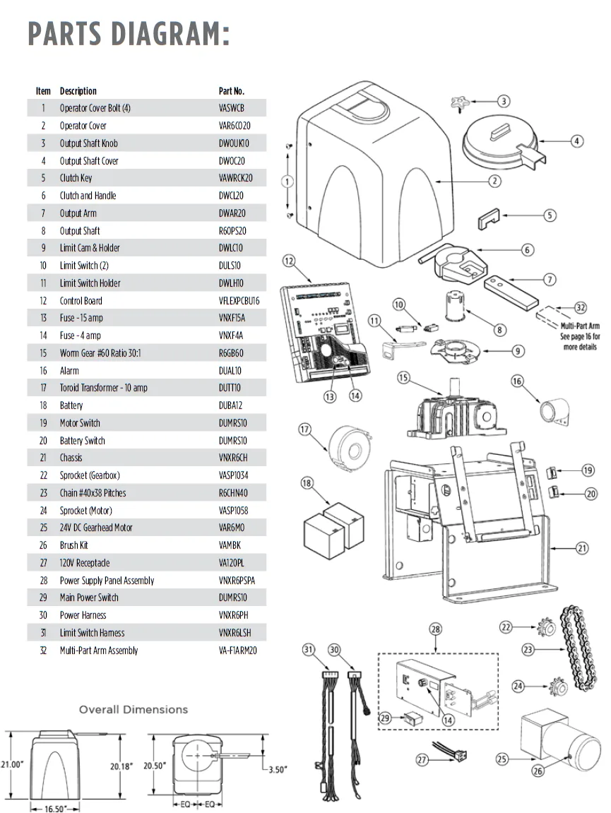 Viking gate operator internal parts